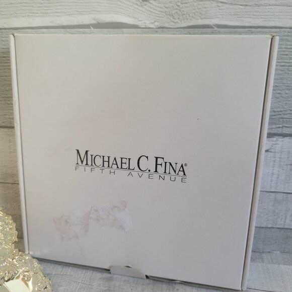 Two-Tiered Glass Serving Tray With Gold Trim & Ornate Handle By Michael C. Fina - Picture 6 of 10